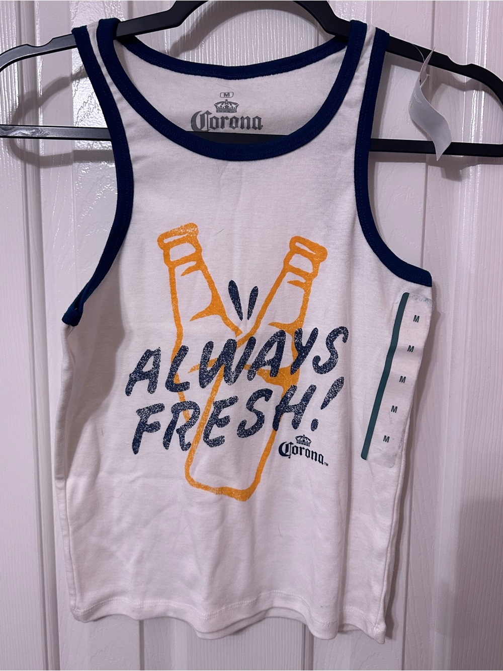 Corona White & Navy 'Always Fresh' Kids Tank with Yellow Bottle Graphic